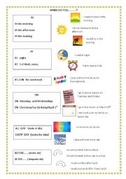 English Worksheet: Prepositions of Time for Beginners