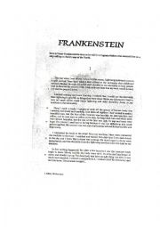 English Worksheet: Reading Frankenstein PART 2