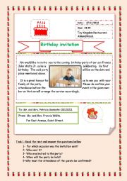 English Worksheet: a letter of invitation