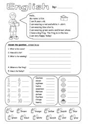 English Worksheet: review of clothes, feelings, colors and numbers