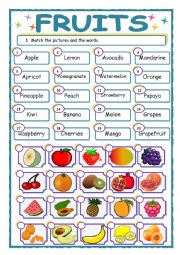 English Worksheet: FRUITS - MATCHING
