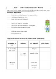 English Worksheet: Reading Frankenstein PART 3