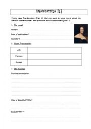 English Worksheet: Reading Frankenstein PART 4 (class conversation)