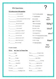 English Worksheet: Wh Questions and Present Simple