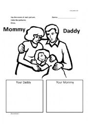 English Worksheet: Mommy & Daddy kinder worksheet