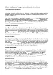 English Worksheet: Effective Punishment for Teenagers 