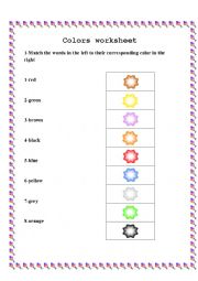 colours worksheet