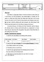 English Worksheet: End of term test 8th form
