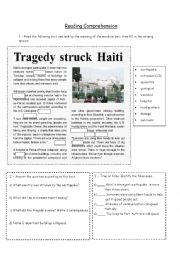 English Worksheet: tragedy struck haiti