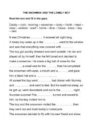 English Worksheet: The snowman and the lonely boy