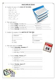 English Worksheet: WHAT DATE IS TODAY?