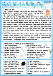 English Worksheet: Winter Weather In My City