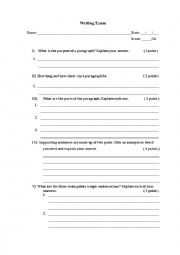 English Worksheet: Writing Paragraphs