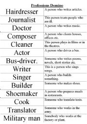 English Worksheet: Professions Domino