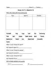English Worksheet: Revision for 1 graders