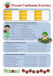 English Worksheet: Present Continuous Exercises