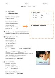 English Worksheet: Song -- Take A Bow by Rihanna (Imperaitve)