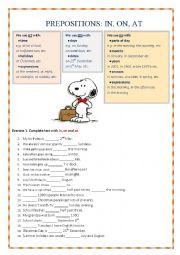 English Worksheet: Prepositions IN, ON, AT