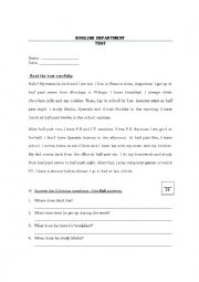 English Worksheet: Present Simple Test