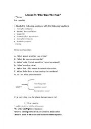 English Worksheet: lesson9 Who was the Man? 1st form