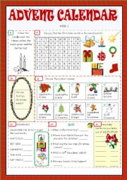 English Worksheet: Advent Calendar - Christmas Activities