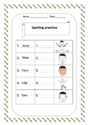 English Worksheet: Spelling practice- body