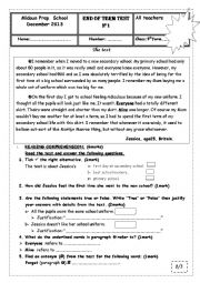 English Worksheet: End of term test n1