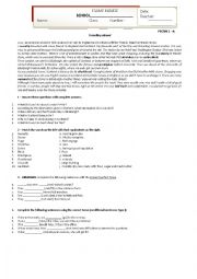 English Worksheet: English test (reading and grammar)