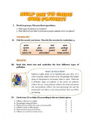 English Worksheet: Help me to save our planet