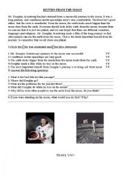 English Worksheet: Returning Back from The Moon