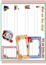 English Worksheet: What are they doing?+ christmas wishes