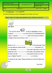English Worksheet: end of term test n1 7th  form 2013