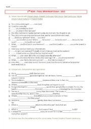 English Worksheet: Grammar Exam