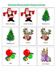 English Worksheet: Christmas Memory Game; Picture to Picture