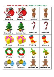 English Worksheet: Christmas & New Year Memory Game