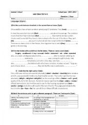 English Worksheet: Mid term test n3