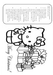 English Worksheet: Kitty to colour page+ follow instructions to colour + prepositions+ superlative adjectives+ colours