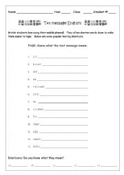 English Worksheet: Txt Message English