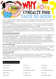 English Worksheet: Cloze Test- Why does unhealthy food taste so good?(key is given)