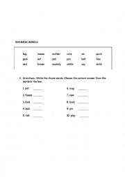 English Worksheet: RHYMING WORDS
