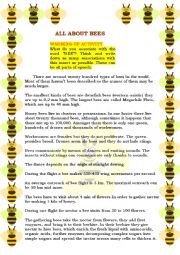 READING - ALL ABOUT BEES! EDITABLE + 3 EXERCISES