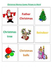 English Worksheet: Christmas Memory Game: Picture to Word Matching