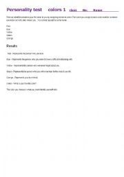 English Worksheet: personality test   -color