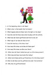 English Worksheet: Merry Xmas Mr Bean question sheet
