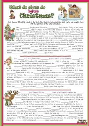 English Worksheet: Christmas - What do elves do before Christmas? - The Elves Daily Routine - Simple Present 3rd person singular