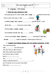 English Worksheet: 7th form full term test 1
