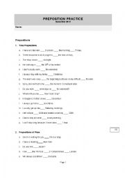 English Worksheet: Preposition Practice - time, place, movement.