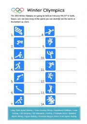 English Worksheet: 2014 Winter Olympics Sports