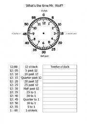 English Worksheet: WHATS THE TIME MR WOLF ? 