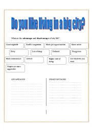 English Worksheet: Advantages and disadvantages of the city life